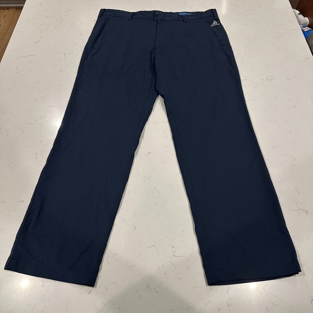 Adidas Mens Golf Pants Navy Blue Flat Front Performance Trousers 36x30